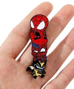 Alternative view of Deadpool & Wolverine x Spider-Man Tower Chibi Enamel Pin