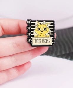 Alternative view of Wanted Cat 'I Hate People' Enamel Pin