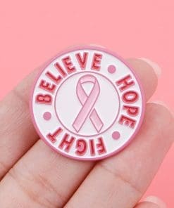 Alternative view of Pink Ribbon 'Breast Cancer Awareness | Believe Hope Fight' Enamel Pin