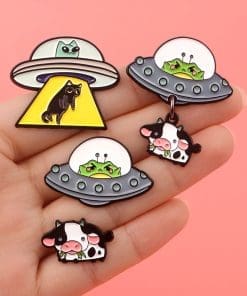 UFO Frog 'Cow Invader' Enamel Pin - Image 3