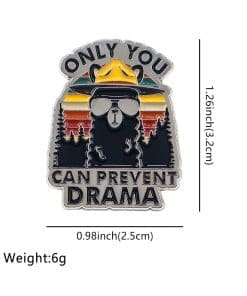 Black Camping Alpaca 'Only You Can Prevent Drama' Enamel Pin - Image 4