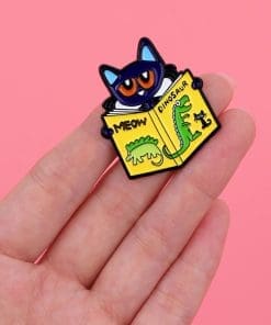 Alternative view of Black Cat Reader 'Dinosaur Meow' Enamel Pin
