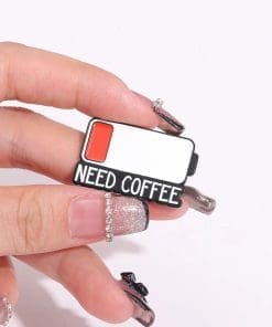 Alternative view of Life Battery 'Need Coffee' Enamel Pin