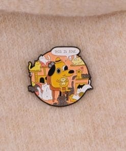 Alternative view of Funny Dog 'Cat Lover This is Fine' Enamel Pin