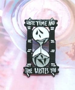 Alternative view of Hourglass 'Waste Time And Time Wastes You' Enamel Pin