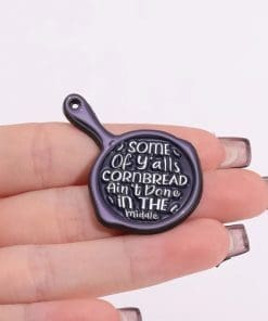 Alternative view of Frying Pan 'Some Of Y'alls Cornbread Ain't Done In The Middle' Enamel Pin