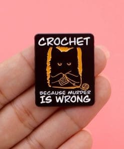 Alternative view of Cute Black Cat 'Crochet | Because Murder is Wrong' Enamel Pin