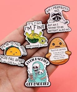 Alternative view of Upside Down Turtle 'it's Fine I'm Fine Everything is Fine' Enamel Pin