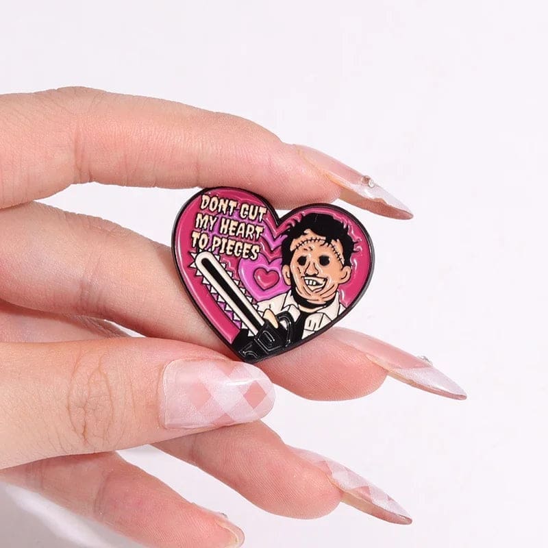 Horror Heart 'Don't Cut My Heart To Pieces Leatherface' Enamel Pin - Image 2
