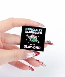 Alternative view of Pink Cap Frog 'Officially Diagnosed With Slay-Dhd' Enamel Pin