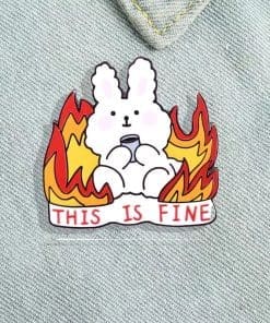 Alternative view of Burning Rabbit 'This is Fine' Enamel Pin
