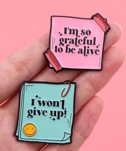 Alternative view of Note 'I'm So Grateful To Be Alive' Enamel Pin