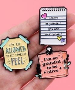 Alternative view of Note 'I'm So Grateful To Be Alive 2.0' Enamel Pin