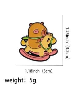 Alternative view of Capybara 'Rocking Horse Ride' Enamel Pin