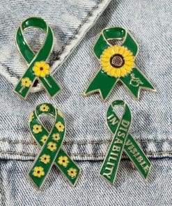 Alternative view of Green Ribbon 'Flower Pattern' Enamel Pin