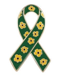 Green Ribbon 'Yellow Flower Pattern' Enamel Pin
