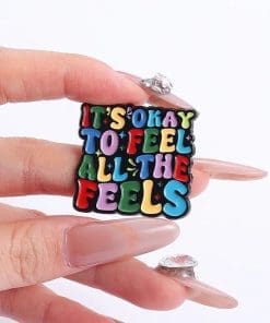 Alternative view of Colorful Text 'It's Okay To Feel All The Feels' Enamel Pin