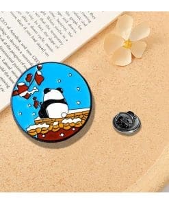 Ancient Chinese 'Lonely Panda | Snowy Roof' Enamel Pin