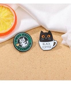 Alternative view of Coffee Lover 'Cats and Coffee' Enamel Pin