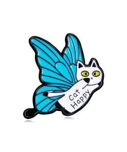 Blue Wings Butterfly 'Cat Happy' Enamel Pin
