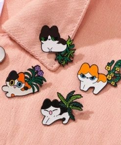 Alternative view of Cat 'Floral Cactus Tail' Enamel Pin