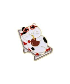 Summer White Cat 'Beach Bum' Enamel Pin