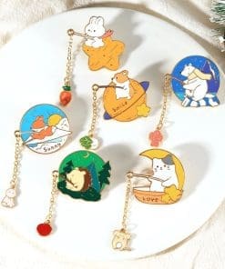 White Bunny 'Fishing Carrot' Enamel Pin - Image 3