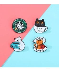 Coffee Lover 'White Cat Drinker' Enamel Pin - Image 3
