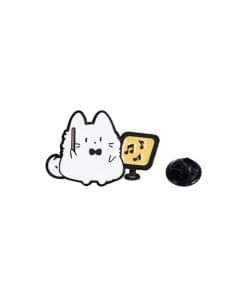 White Furry Cat 'Conductor' Enamel Pin