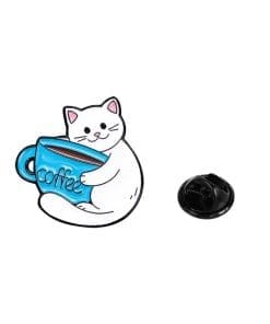 Coffee Lover 'White Cat Drinker' Enamel Pin