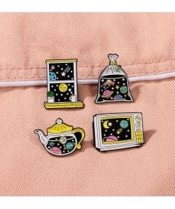 Alternative view of Solar System 'Stars and Planet by the Window' Enamel Pin