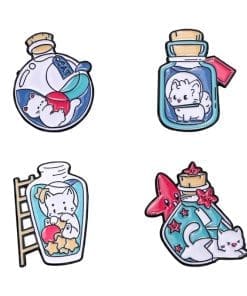 White Cat 'Set of 4 Bottled Cat' Enamel Pin