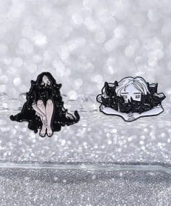 Alternative view of Black Cat Lovers Enamel Pin