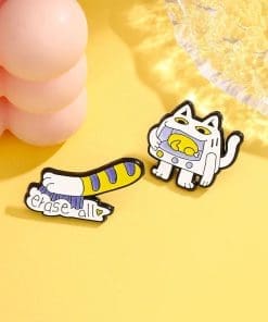 Alternative view of Comical Cat 'Brush | Erase All' Enamel Pin