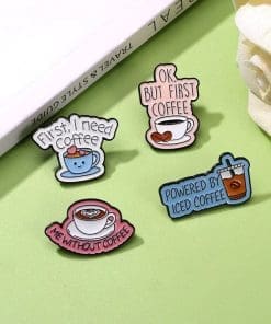 Alternative view of Coffee Lover 'First I Need Coffee' Enamel Pin