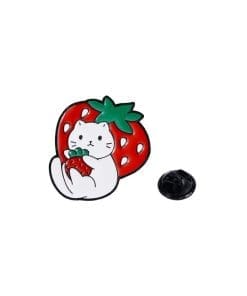 White Cat 'Sweet Strawberry' Enamel Pin