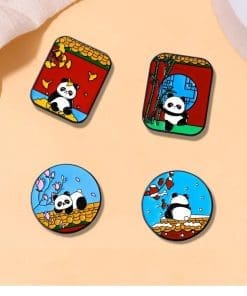 Ancient Chinese 'Lonely Panda | Snowy Roof' Enamel Pin - Image 4