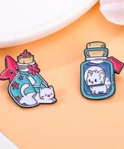 Alternative view of White Cat 'Smiling Bottled Cat' Enamel Pin