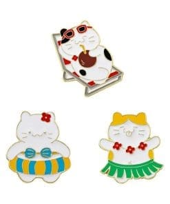 Summer White Cat 'Set of 3 Beach Vibe' Enamel Pin