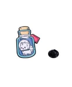 White Cat 'Smiling Bottled Cat' Enamel Pin
