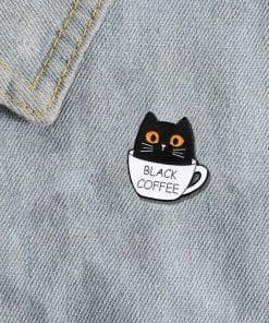 Alternative view of Coffee Lover 'Black Coffee Black Cat' Enamel Pin