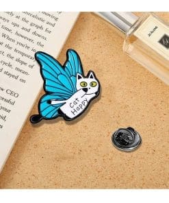 Alternative view of Blue Wings Butterfly 'Cat Happy' Enamel Pin