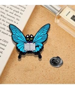 Alternative view of Blue Wings Butterfly 'Black Cat' Enamel Pin