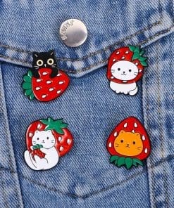 Alternative view of White Cat 'Sweet Strawberry' Enamel Pin