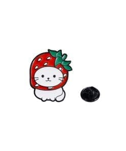 White Cat 'Strawberry Beanie' Enamel Pin