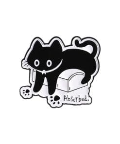 Lazy Black Cat 'Absorbed' Enamel Pin