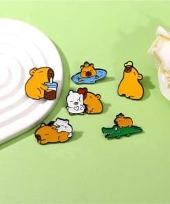 Alternative view of Capybara 'Playful Cat' Enamel Pin