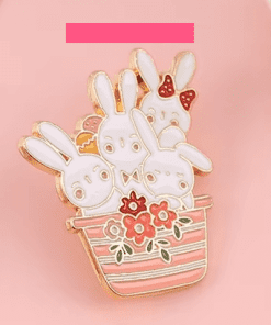Easter White Bunny 'Flower Basket' Enamel Pin