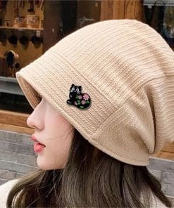Alternative view of Floral Black Cat 'pink Daisy' Enamel Pin