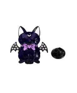 Black Cat 'Shiny Stone Bat Wing' Enamel Pin
